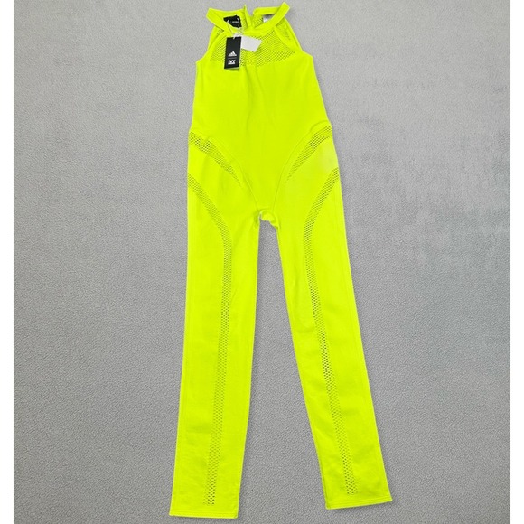 NWT Adidas x Ivy Park Beyonce L Mesh Knit Catsuit Yellow Sleeveless Jumpsuit